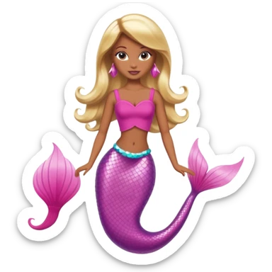 Brown skin blonde hair barbie mermaid with pink tail sticker