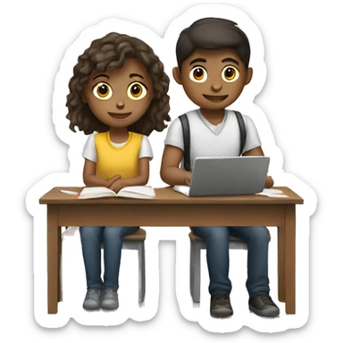 one girl and one boy studying  sticker