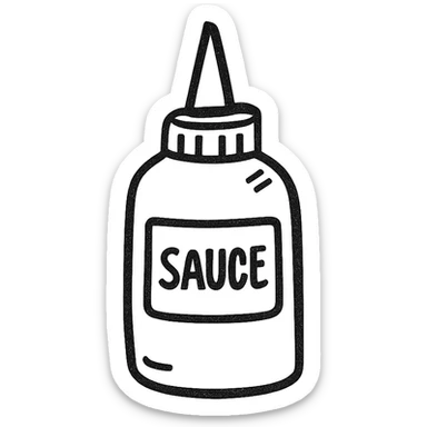 Fast food sauce icon, hand drawn, black outlines, no fill, simple and clean, angled view sticker
