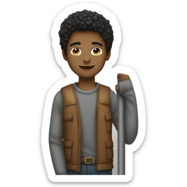 Bunette young Man holding boom pole sticker