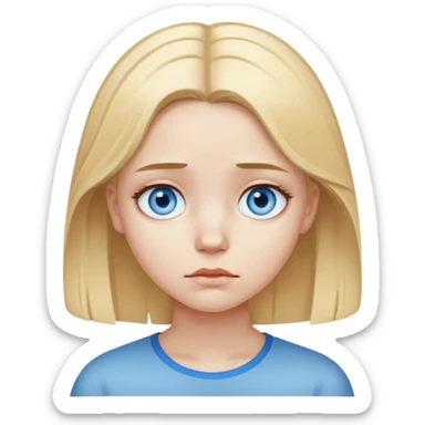 Sad golden-blonde girl with white skin and blue eyes and a middle part hair sticker