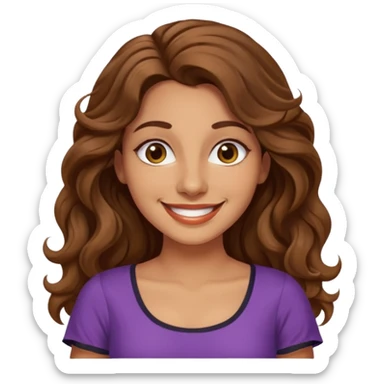 30 yr old italian woman, long brown wavy hair, big brown eyes, huge smile, fancy dress, no bangs, t shirt sticker