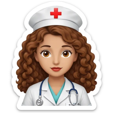 Nurse, brown long curly hair, brown eyes sticker