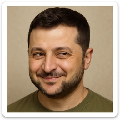 photorealistic emoji style portrait of Zelensky, round face, sly and cunning expression sticker