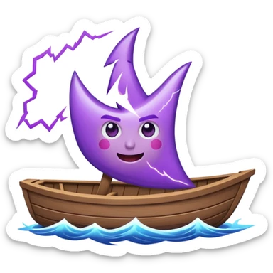 an animated gif emoji of a buff purple lightning bolt sailing away on a boat sticker