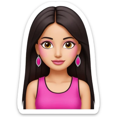 a pretty bratz emoji that looks like bollywood actress katrina kaif with straight  hair wearing a neon pink sleeveless top
She should resemble Katrina Kaif. sticker