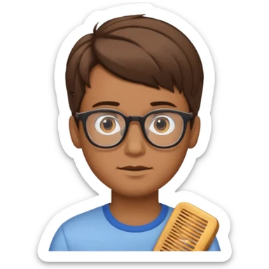 Kid with comb hair and glasses brown hair boy and tan skin color  sticker