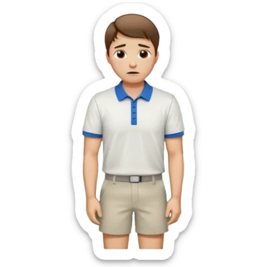 Handsome male.short brown hair.wearing golf shirt and shorts.crying.in garden sticker