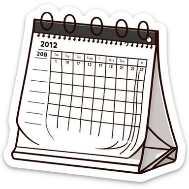 Colorful desk calendar with flip pages and a marked important date sticker