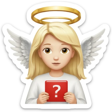 "An angel emoji with blonde hair, a halo, wings, holding a 'COMPARTILHAR' sign in bold letters." sticker