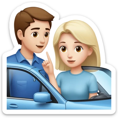 woman standing outside car talking to man inside car with window down sticker