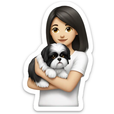 black white shihtzu with girl sticker