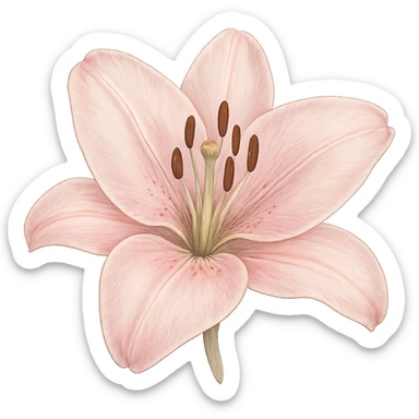 a close-up of a light pink lily, realistic botanical illustration sticker