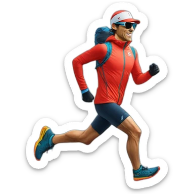 kilian jornet trail running wearing a salomon cap, a pair of sunglasses and winter shoes sticker