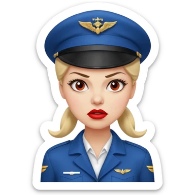 сгенерируй фото женщину с шапкой пилоткой стюардессы и злая  sticker