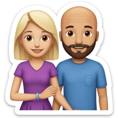 Naked bald Indian man with a beard and naked blonde woman holding hands sticker