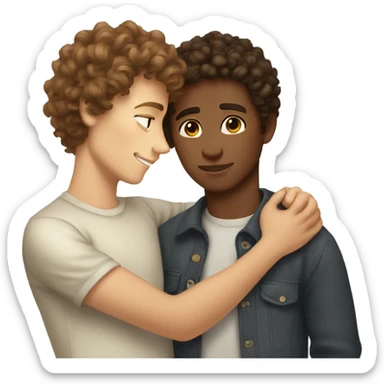 Brown hair curl cuddling brown haired boy light skin sticker