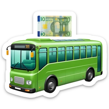 green electric bus with a shiny euro banknote, no text on the bus sticker