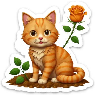 A fluffy, orange tabby cat fuul body, having a rose in it's mouth, and looked like he came from outside. sticker