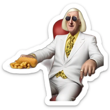 Sir Jimmy Savile is obese eating a saveloy wonderful sticker