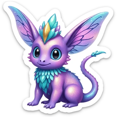 Pastel cute fuzzy realistic glittery Randomly-faerie-drake-colored sparkly exotic Fakémon-creature sticker