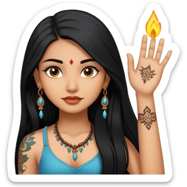 an ios genmoji for a pretty  indian girl with black long hair  tattooed, beautiful girl sticker