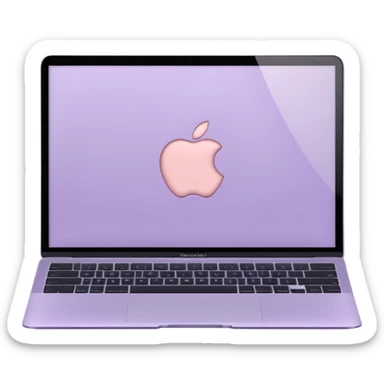 An open, angled MacBook-style laptop with a matte pastel lavender case. A minimalist, sophisticated, and modern design with a smooth, emoji-like iPhone finish. Ideal for showcasing creative work or feminine branding. sticker