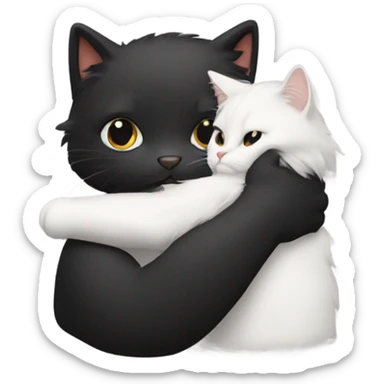 Fluffy cat hugging person with black hair sticker