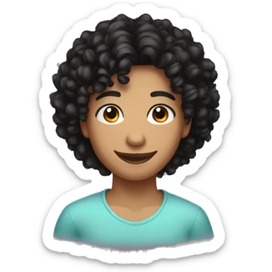 teen with black curly hair with black eyes smiling sticker