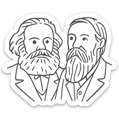 a black outline portrait of Karl Marx and Engels together based on a famous portrait of them, with eyes the same size and noses less abrupt sticker
