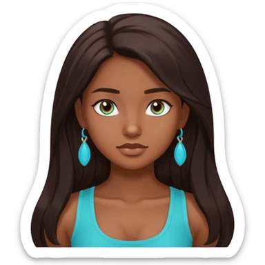 Forever Nenaa with long dark brown hair, cyan crop top, brown skin and eyes sticker