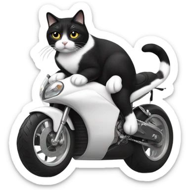 Fat Tuxedo cat on a motorcycle sticker