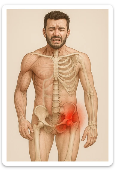 Uomo con dolore per via dei suoi fianchi asimmetrici vista anatomica immagine realistica in 3D sticker