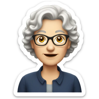 Older white woman with short brown wavy hair and glasses  sticker