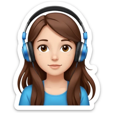 girl with long brown hair listening to music with headphones and stars in the background cartoon style elegant  sticker