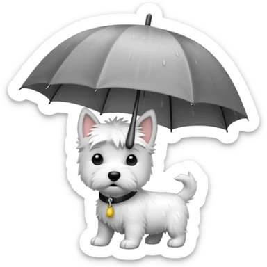 Westie under a small umbrella in the rain sticker