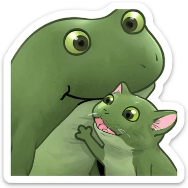 Baby frog and baby kitten very cute kissing sticker