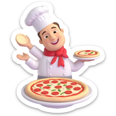 smiling Italian chef spinning pizza dough sticker