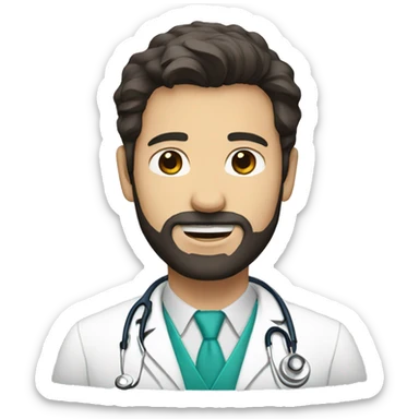 Doctor with dark hair, beard and a white coat  sticker