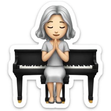 Chinese lady with gray hair praying piano sticker