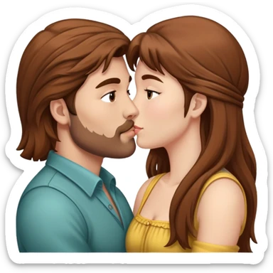 Husband with brown mullet and wife with brown hair kissing sticker