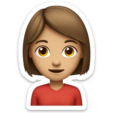 girl with brown straight long hair and bangs and red shirt sticker