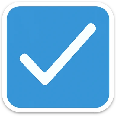 a blue square with a check with withe sticker