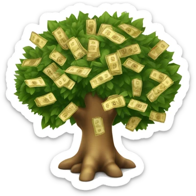 Arbre avec des billets de 100€ et des pièces en or au milieu des feuilles sticker