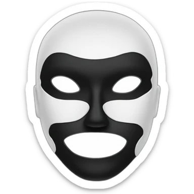 black mask with white letters FM on it sticker