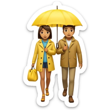 Couple under yellow umbrella, City Rain Scenes sticker