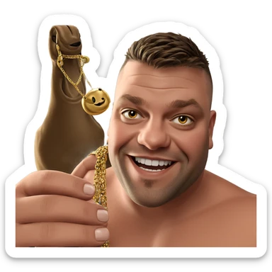 smiling boy holding jewelry indoors sticker