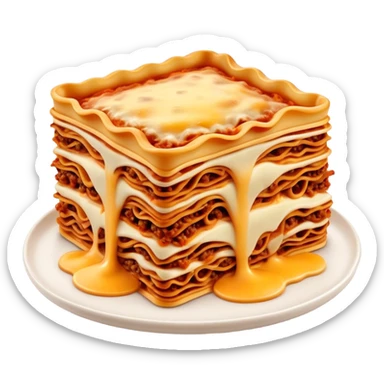 Cinematic Realistic Lasagne alla Bolognese Dish Emoji, depicted with layered pasta, rich meat sauce, and melted cheese rendered with exquisite detail and hearty, warm lighting. sticker