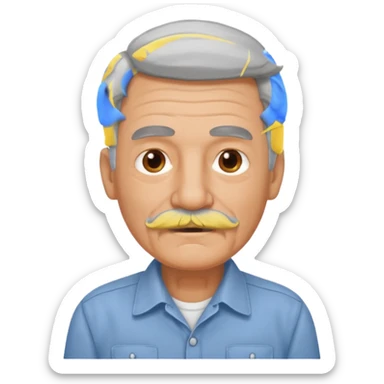Old man with gray hair and mustache and working shirt sticker