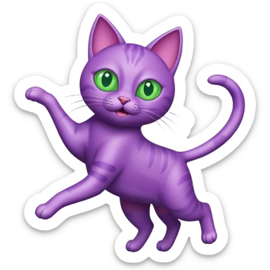 funny purple cat jumping after a fly more thin cat, more stylised cat less realistic sticker